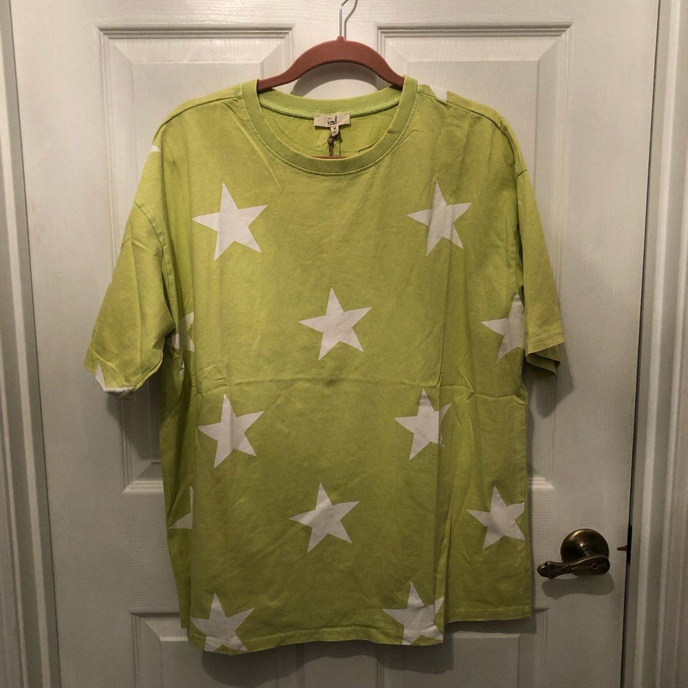easel tee shirt stars oversized lime green celestial relaxed short sleeve - Picture 2 of 8